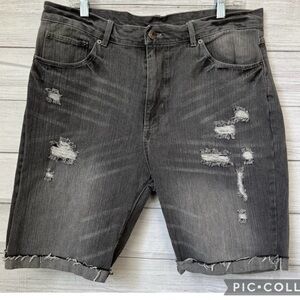 CSG CHAMPS SPORTS MENS DENIM SHORTS BLACK WASH DISTRESSED RIPPED